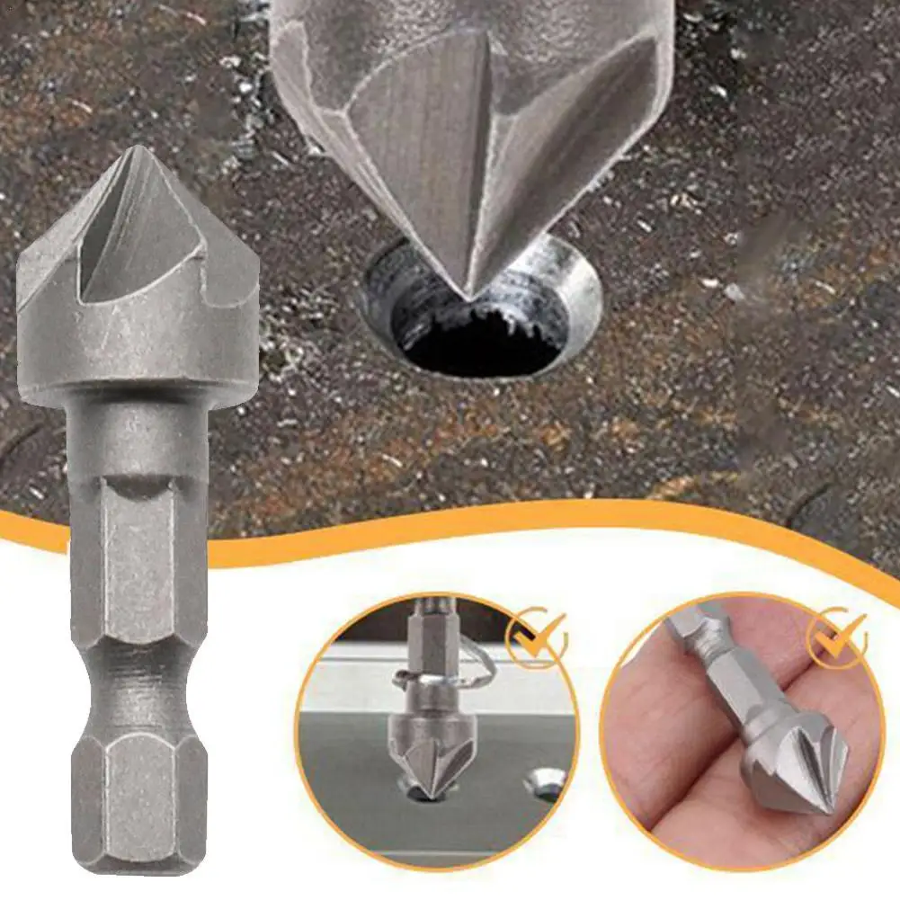 Hexagonal Shank Six Edge Reaming Tool Carbon Steel Sandblasting Chamfering Knife Woodworking Hole Opener Countersink