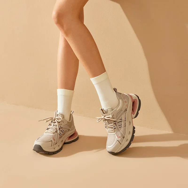 BEAUTODAY Casual Sneakers Women Air Mesh Sick Sole Round Toe Lace-up Mixed Colors 2024 Spring Ladies Shoes Handmade C29A02