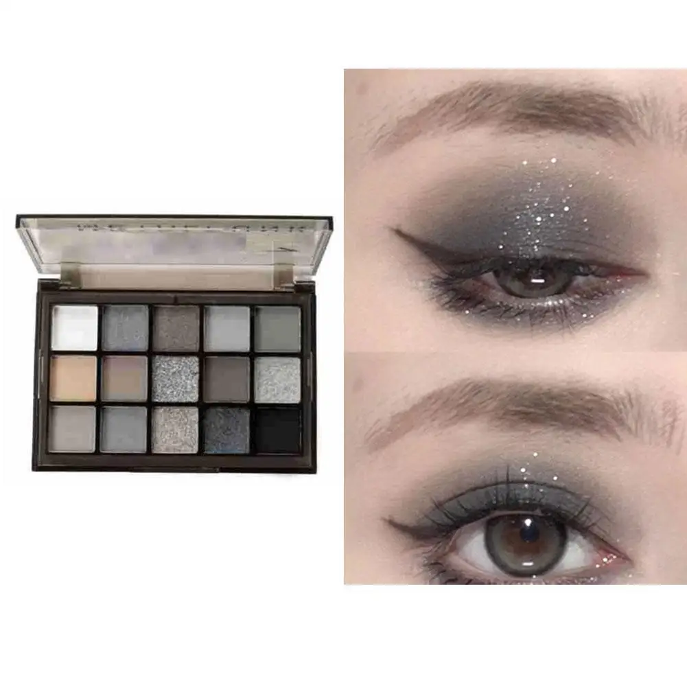 Paleta de sombra, 15 color, preto, smokey, fosco, shimmer, glitter, pigmentado, maquiagem, alta, l4d4