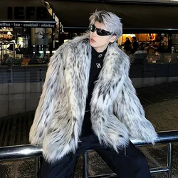 IEFB New Trendy Men's Faux Fur Jackets Fleece Leopard Stand Collar Tops Single Breasted Korean Style Casual Male Coats 9C8332