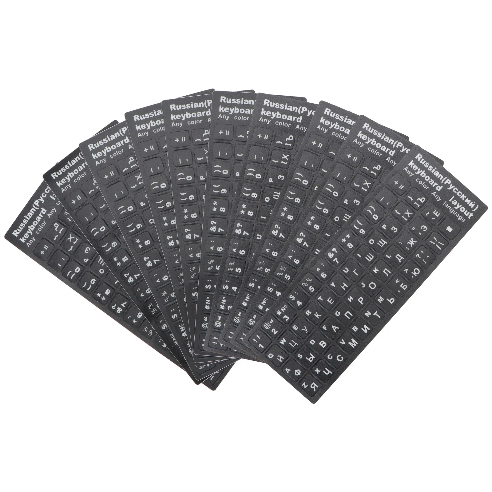 

10 шт. универсальных наклеек на клавиатуру с иностранными языками, защитные наклейки из ПВХ для клавиатуры, сменные наклейки для ноутбуков, компьютерные аксессуары для школы