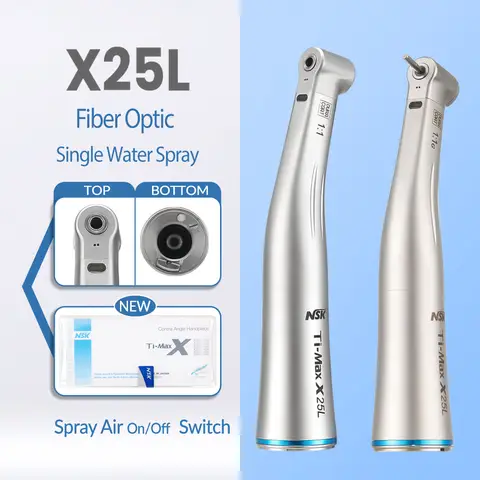 NSK Ti-MAX X25L Dental 1:1 High Speed Handpiece FG Ø1.6mm Bur Optic Fiber Dentistry Contra Angle Fit E Type Electric Micromotor