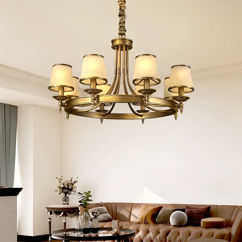 Ceiling Hanging Lamp American Glass copper Pendant Lights Kitchen Island Modern Led Chandelier Light For Living Room Dining