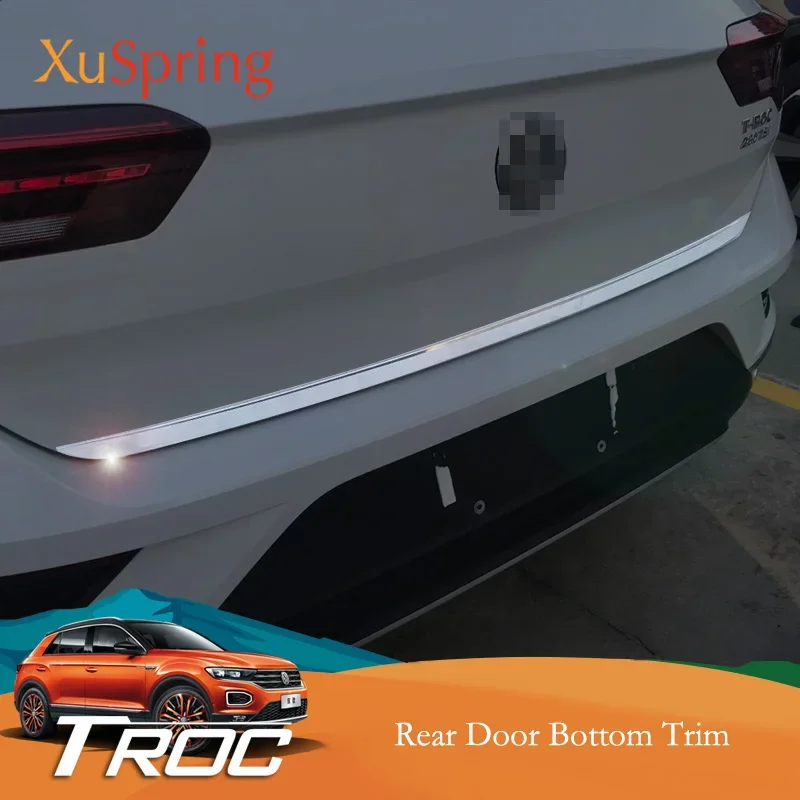 Car Rear Door Tail Box Trunk Garnish Trim For VW T-Roc 2018 2019 2020 2021 2022 2023 Sticker Strips Chrome Strips Styling