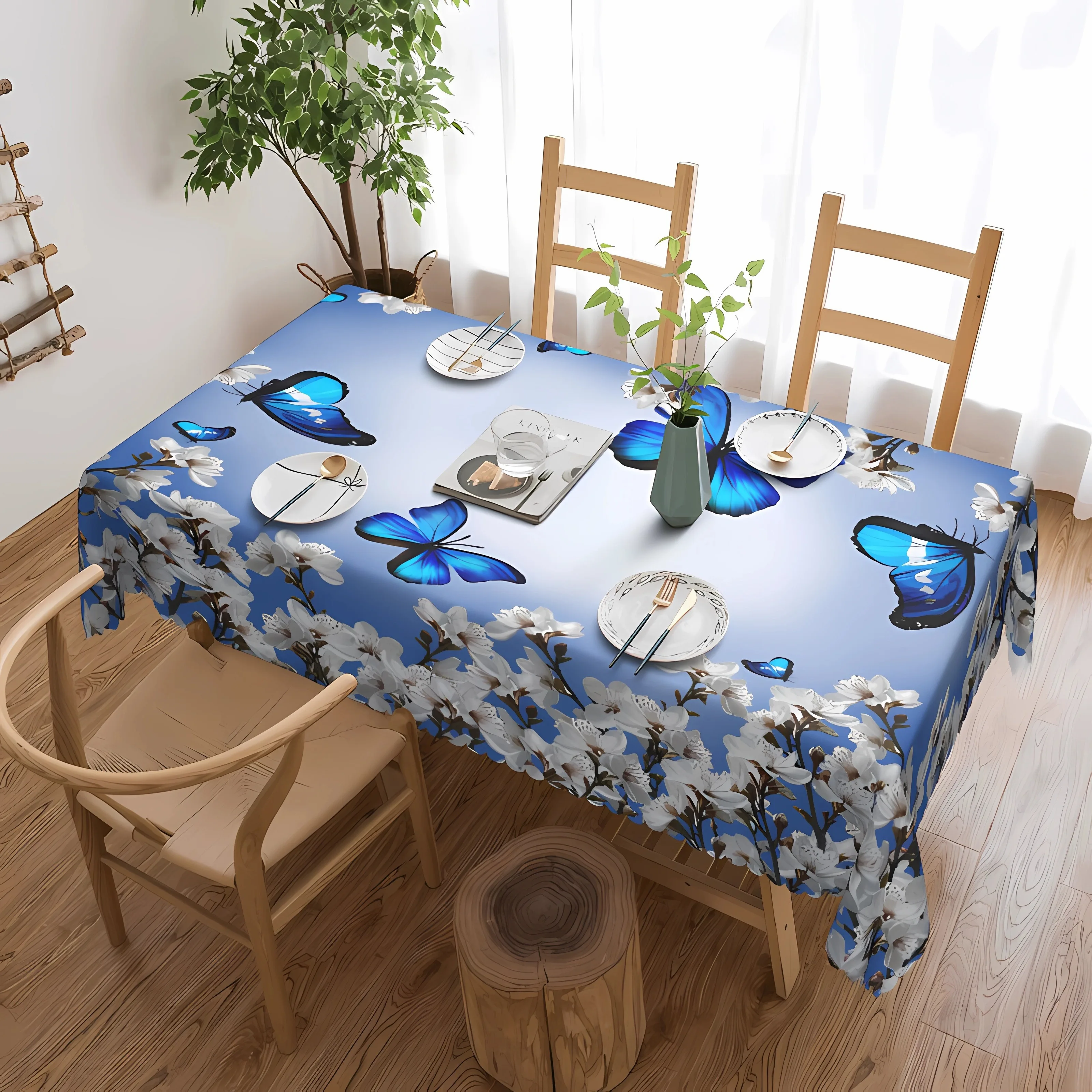 Summer Butterfly Floral Rectangle Waterproof Tablecloth Party Decor Farmhouse Kitchen Dining Table Cloth Wedding Decorations