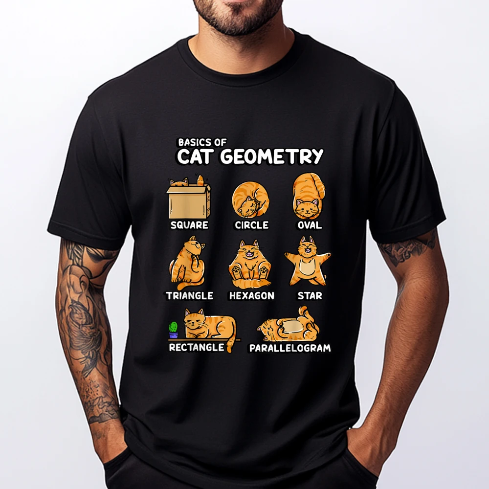 

Basic Cat Geometry Cute Cat Cat Lover Cat Owner Math School Funny T Shirts Men T Shirt Tshirt Harajuku