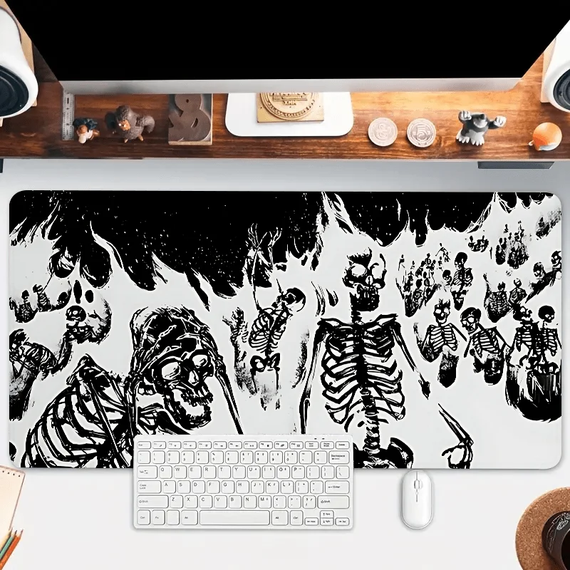 Large Gaming Mouse Pad Black White Horror Skeleton Rubber Desk Mat Non-Slip Extended Computer Keyboard Office Home Accessories