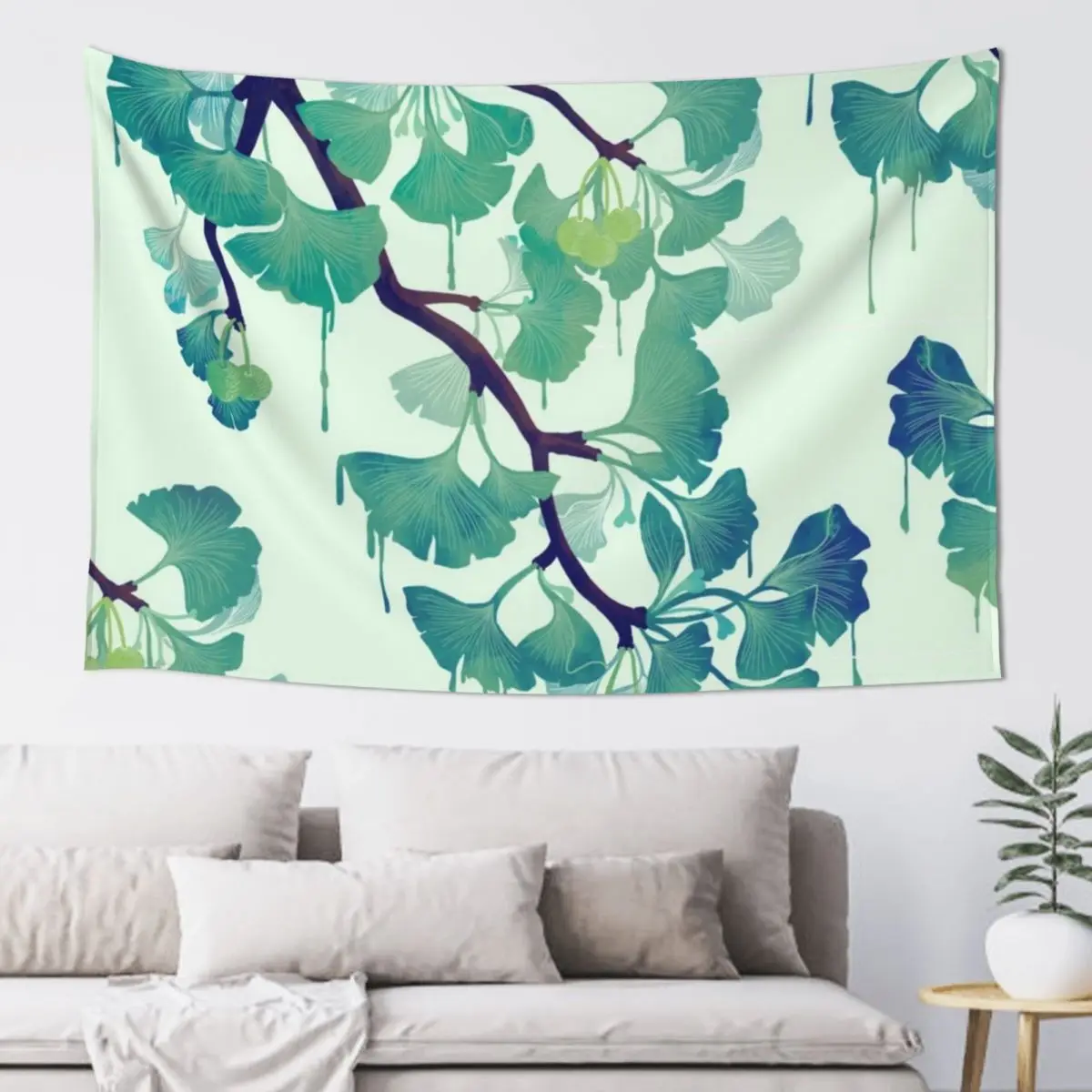 

O Ginkgo (in Green) Tapestry Things To The Room Aesthetic Room Decor Korean Tapestry