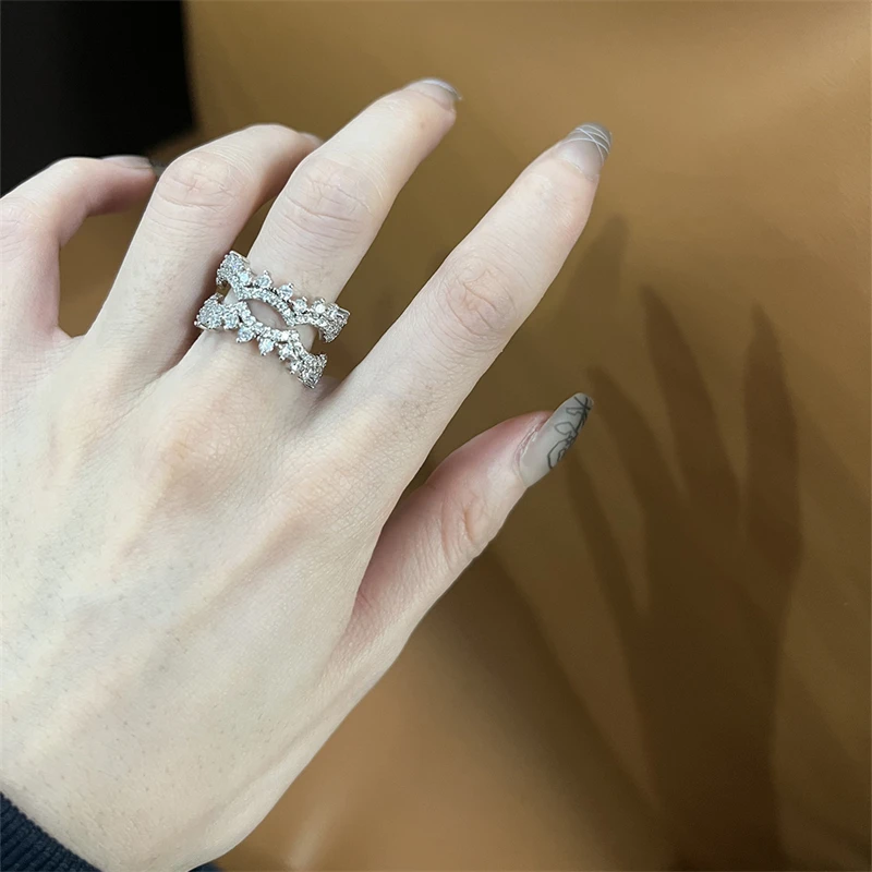 

2025 New Sparkling Crystal Geometric Adjustable Ring for Women Personalized Stainless Steel Jewelry Ring Anniversary Gift