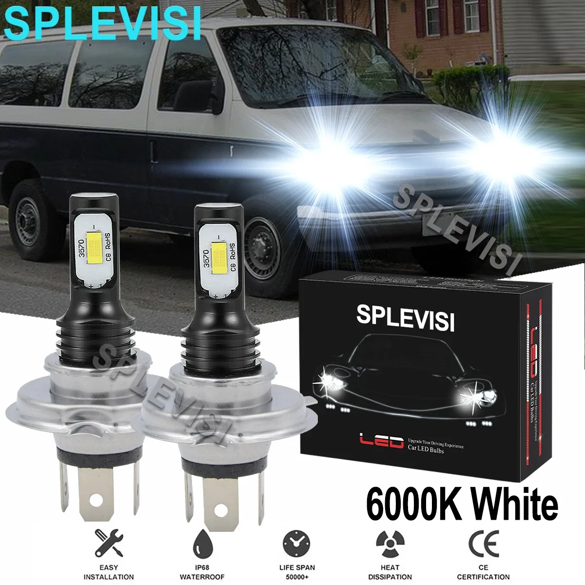 2x70W White Car LED Headlight Hi/Low Beam Bulbs 6000K Fit For VW EUROVAN 1992-2003 Beetle 2012 2013 2014 2015 2016 2017-2019