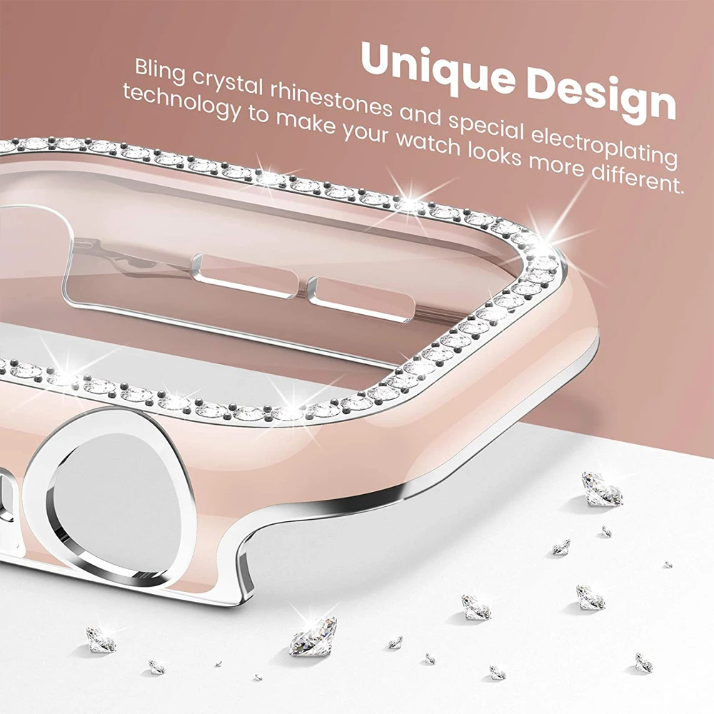 Cover For Apple Watch Case 44mm 45mm 41mm 40mm 38 42mm Bling Diamond bumper+Screen Protector Glass iwatch series 9 8 7 5 6 4 SE