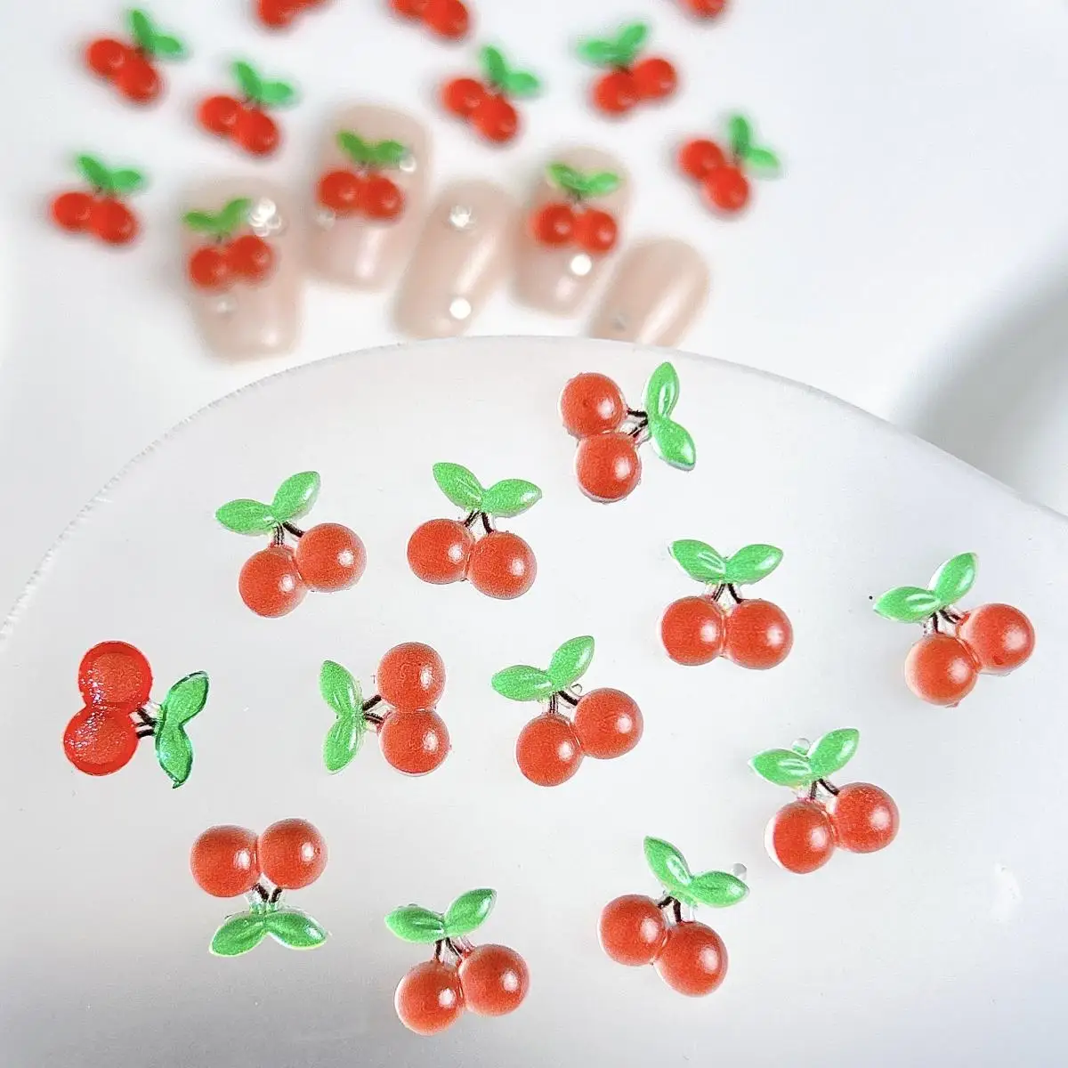 3D Resin Cute Cartoon Cherry Nail Art Decoration Accessories Round Kawaii Cherry Nail Charms Parts Supplies for DIY Crafts