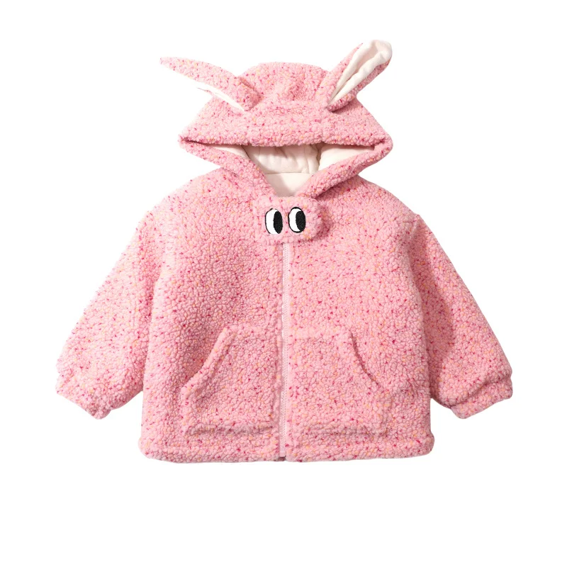 Autumn Winter Cute Baby Girl Clothing Outfits Rabbit Ear Hoodie Jacket Wool Coat Kids Outerwear Clothes for Girl 2 3 4 5 6 7 8 9