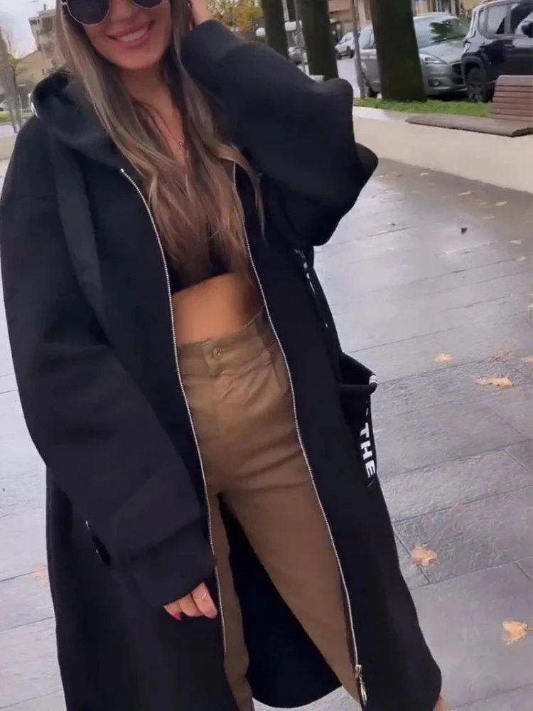 2024 herbst/Winter Mode Neue frauen Elegante Lose Warme Mantel Spleißen Casual Pendeln Stil Mit Kapuze Strickjacke Zipper Hoodie