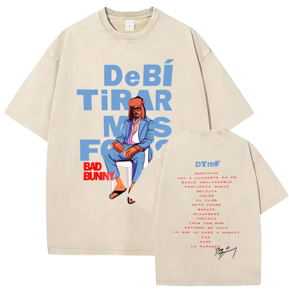 

Rapper Bad Bunny Vintage Washed T-shirt Debi Tirar Mas Fotos DTMF Graphic T-shirts Men Women Hip Hop Fashion Oversized T Shirts