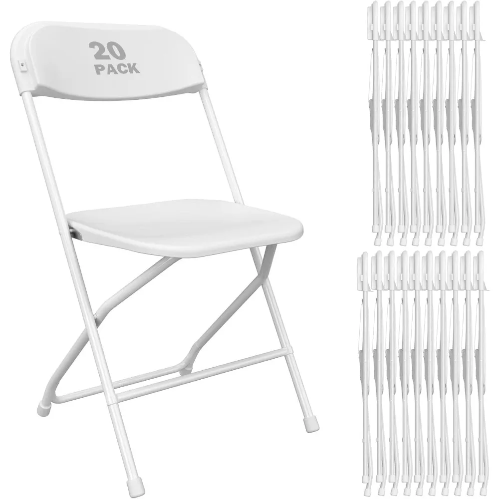 

20 Pack White Plastic Folding Chair for Indoor Outdoor Commercial, 350 lb Capacity Plastic Folding Chairs with Steel Frame for O