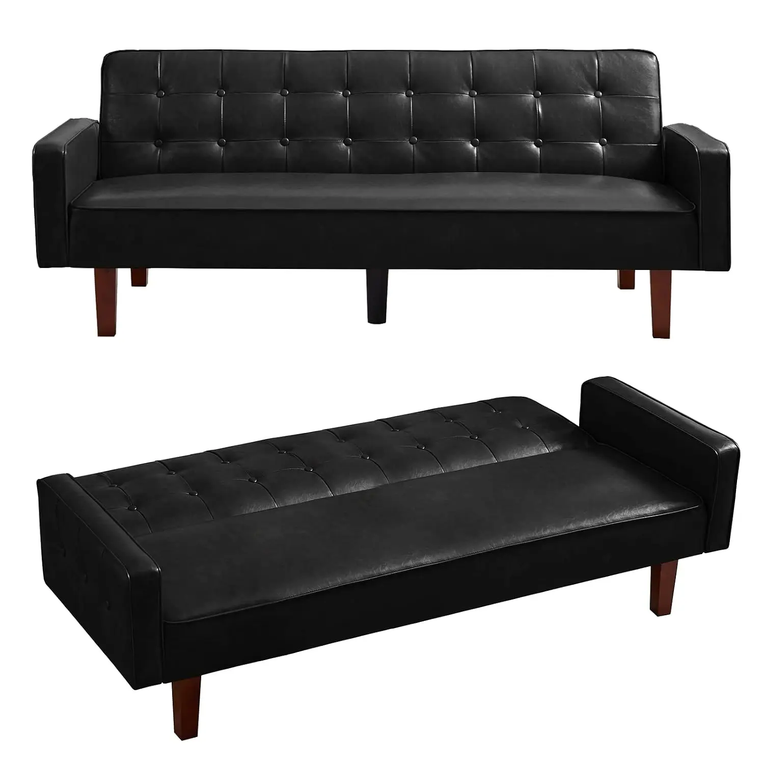 PU Leather Futon Convertible Sleeper Sofa Modern Tufted 3 Seater with Wood Legs for Living Room Small Space, Customized