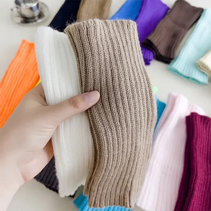 Autumn Solid Color Leg Warmers Middle Tube Socks Knitted Y2K Lolita Style Mid-Calf Socks for Children Girl