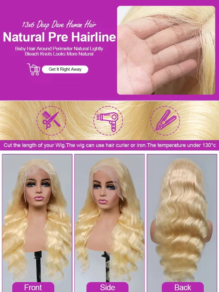30 40 Inch 613 Colored Human Hair Wigs Body Wave 13x6 HD Lace Frontal Wigs 250% Density Honey Blonde Lace Front Human Hair Wigs