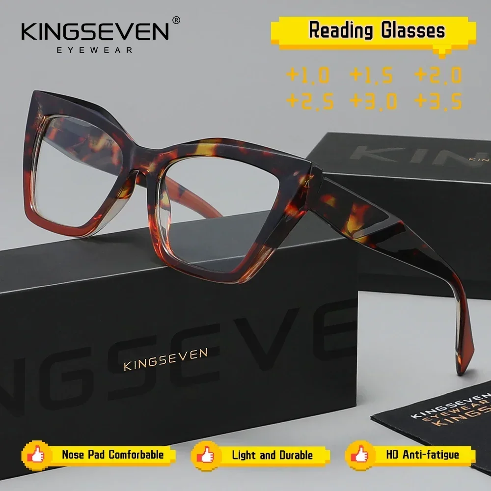 KINGSEVEN Cat Eyes Frame Presbyopic Glasses Anti Glare Blue Light Blocking Readers Durable Frame+1.0+1.5+2.0+2.5+3.0+3.5