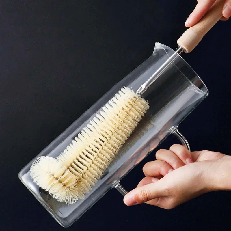 Kitchen Cleaning Brush L-shaped Coffee Tea Glass Cup Baby Bottle Brush Hangable Wooden Handle Cleaner dish brush Cup cleaner