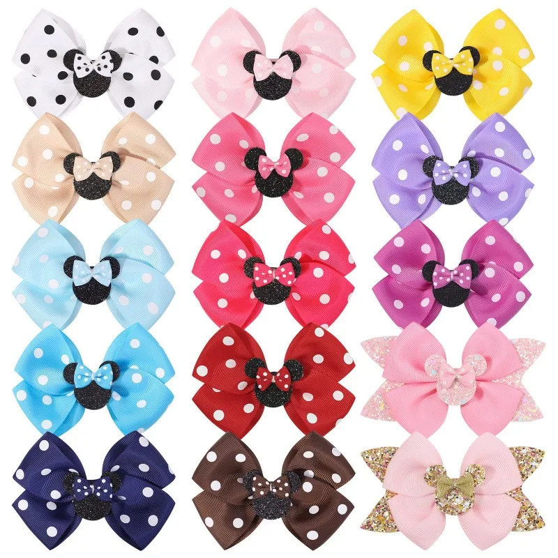 Sweet Shinny Glitter Polka Dot Bows Hair Clips for Baby Cute Girls Boutique Ponytail Holder Kids Baby Hair Accessories for Gift