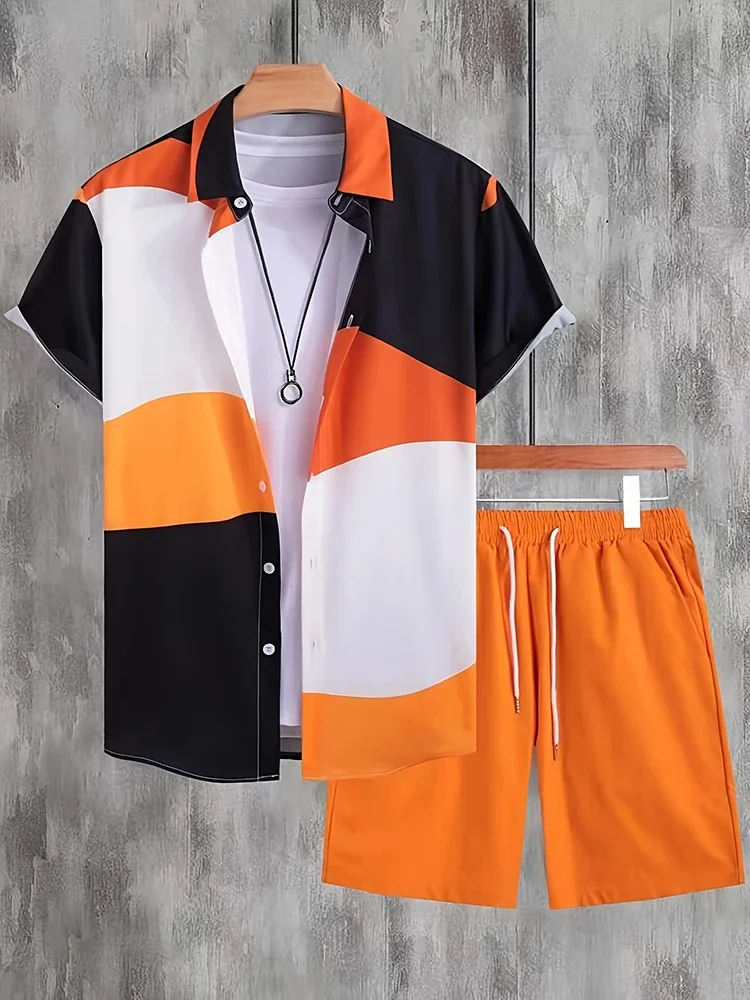 Summer Men's Short Sleeve Shirt And Beach Shorts Set Outdoor Street Men's Fashion Clothing Men's Hawaii Short Sleeve Shirt