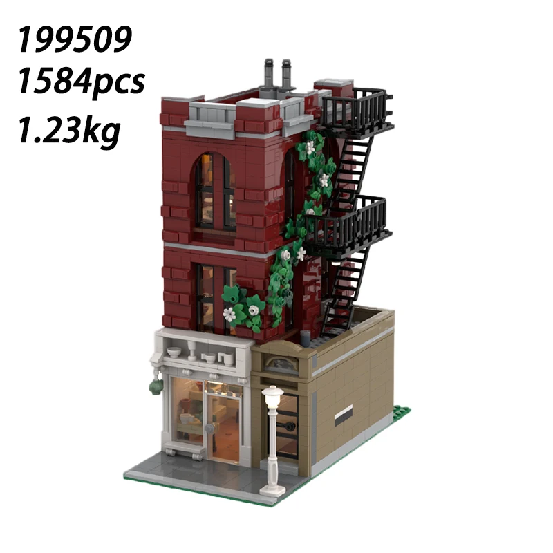 Spot-bloques de construcción de ensamblaje de partículas pequeñas, 194027 199509, escena de calle italiana, juguete de construcción, colección de casa roja, orna