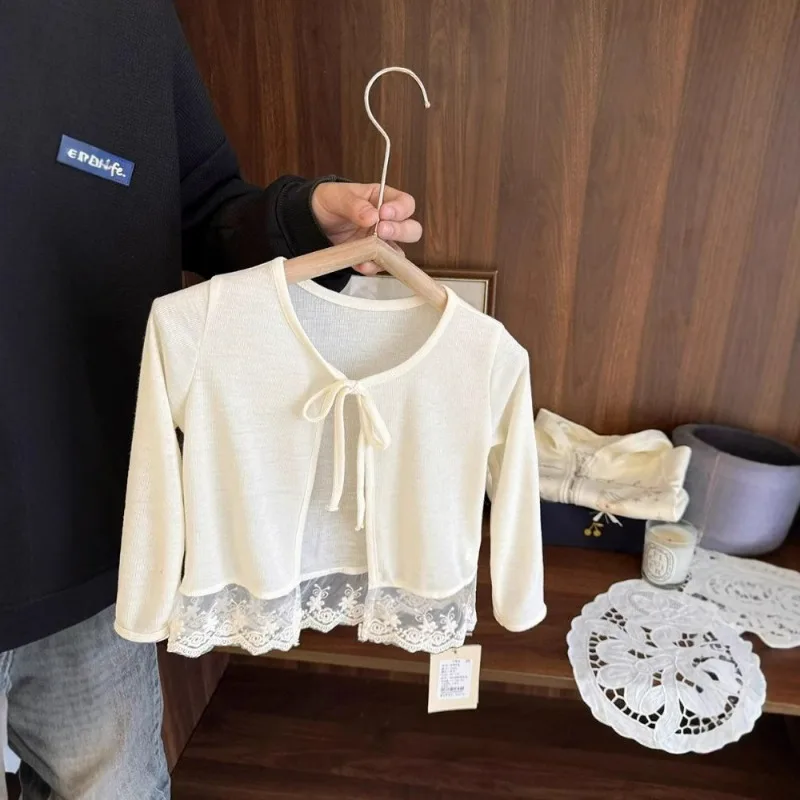 Girls' Summer Cardigan Jacket Children's Personalized Korean Version Lace and Lace Sun Drying Clothes Air-conditioned Clothing