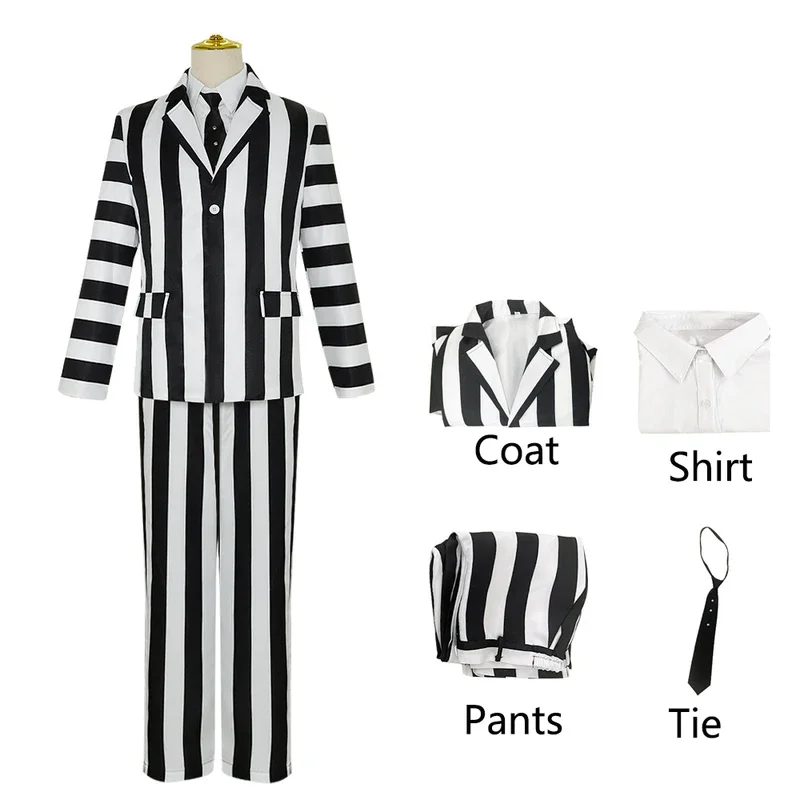 Costume de Cosplay Michael Keaton pour Homme, Veste Imbibée à Rayures Noires et Blanches, Chemise et Pantalon, Tenues d'Halloween et de Carnaval