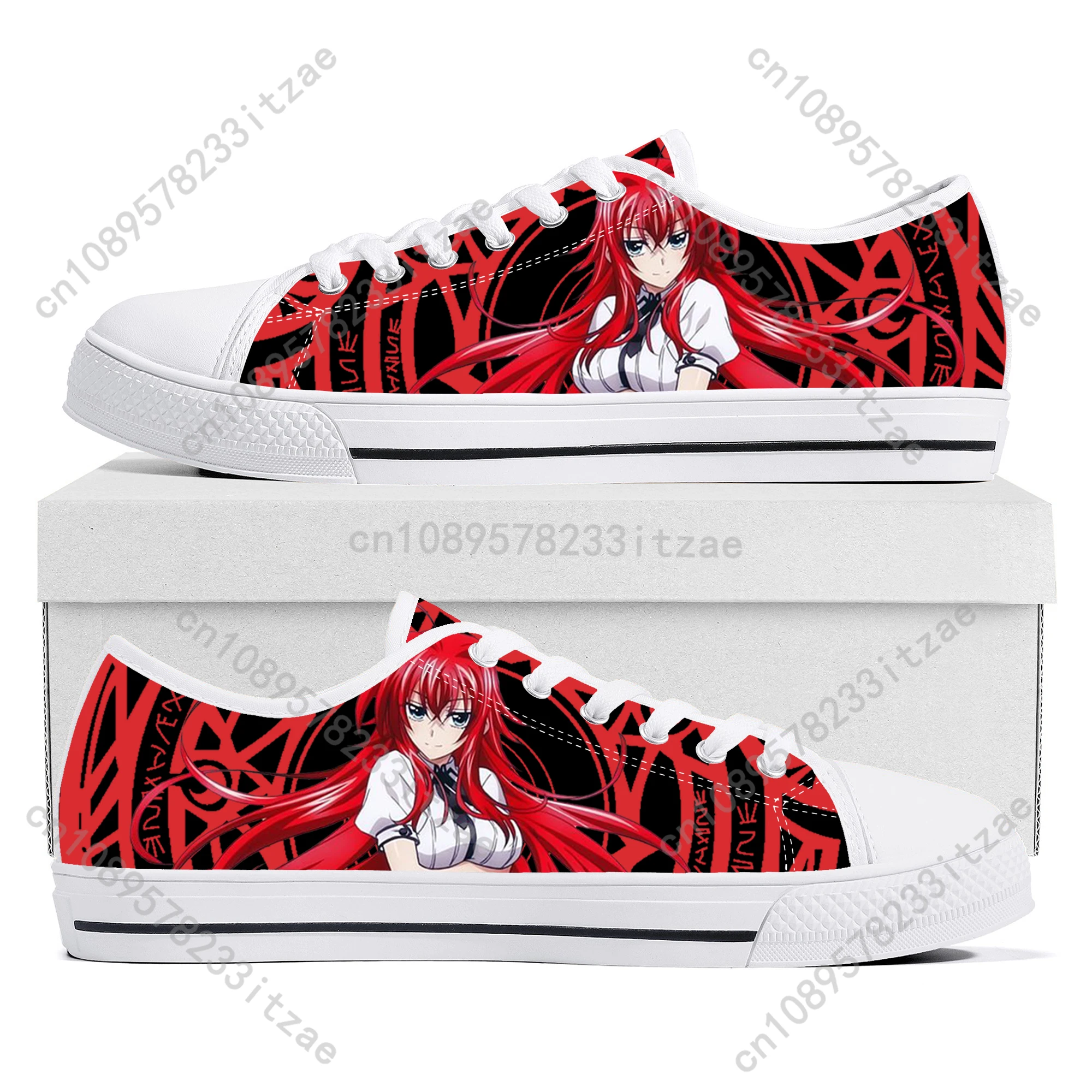 Anime High School DxD Rias Gremory Low Top Sneakers Mens Womens Teenager High Quality Canvas Sneaker Couple Shoes Custom Shoe