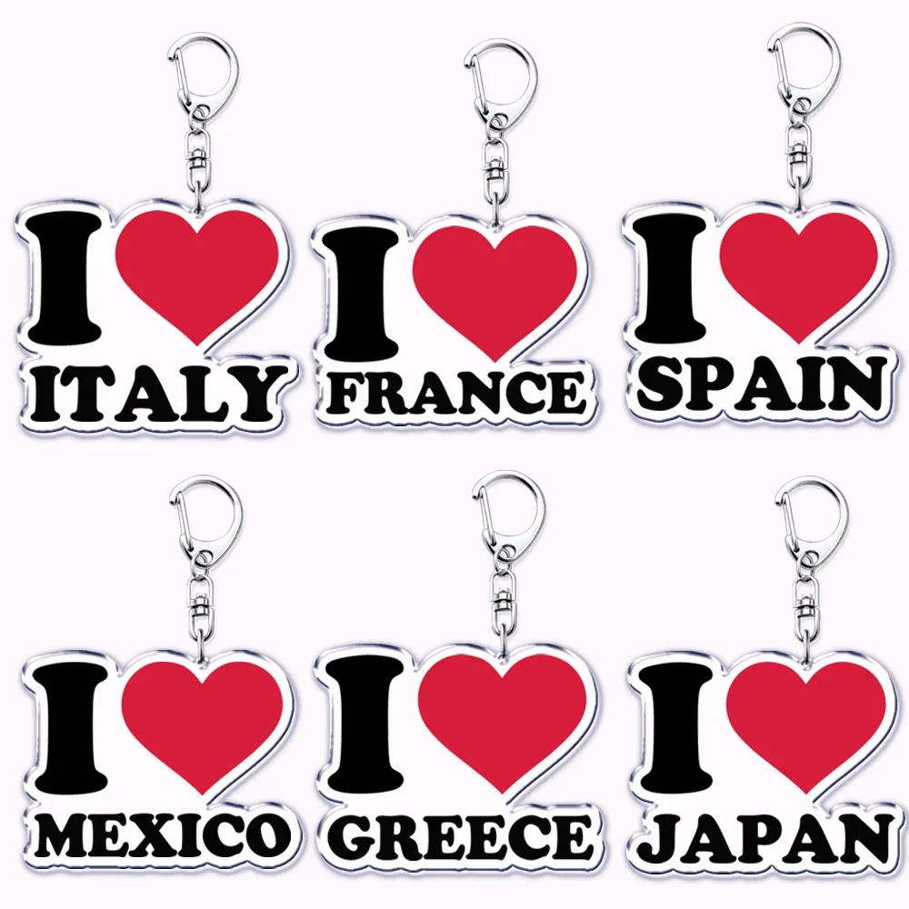 I Love FRANCE POLAND CHILE Letter Keychains for Accessories Bag UNITED STATES KINGDOM MEXICO SPAIN ITALY Keyring Jewelry Gifts