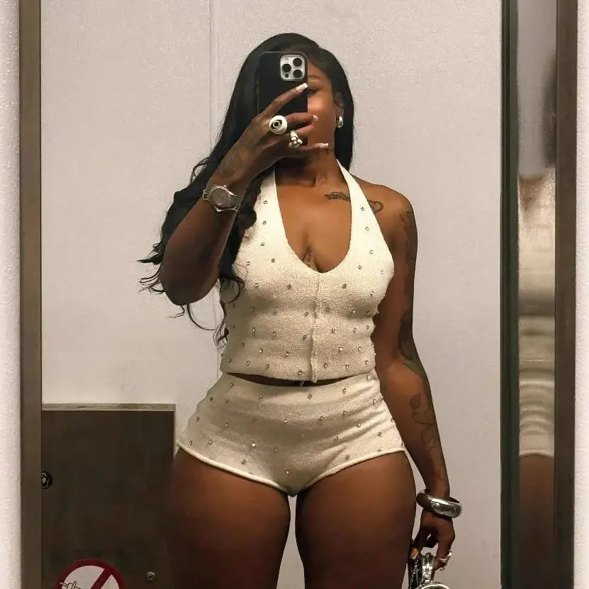 

Knitted Rhinestone Sexy 2 Piece Pant Set Outfit 2025 Women Club Party Summer Luxury Crochet Halter Top Two Piece Set Shorts Pant