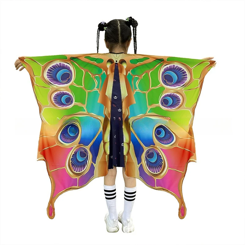 Butterfly Cape Wings para meninas, Fairy Dress Up Shawl, acessório infantil de Halloween, Rainbow Wing, favores de festa, adereços de desempenho