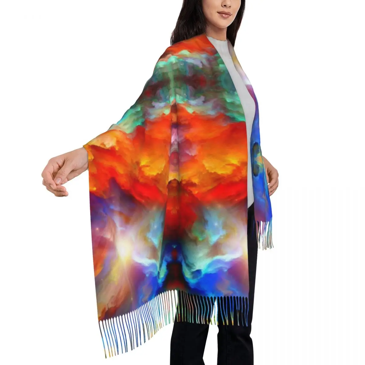 Beautiful And Colorful Rainbow Abstract Art Women's Pashmina Shawl Wraps Fringe Scarf Long Large Scarf