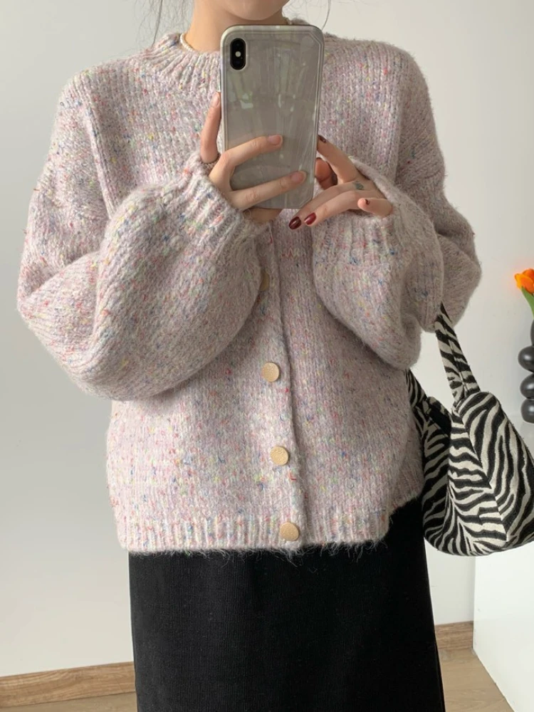 Colorful Dot Sweater Cardigan for Women Loose Korean Chic Lazy Style Knitted Jacket Autumn New Thickening Warm Cardigan Women