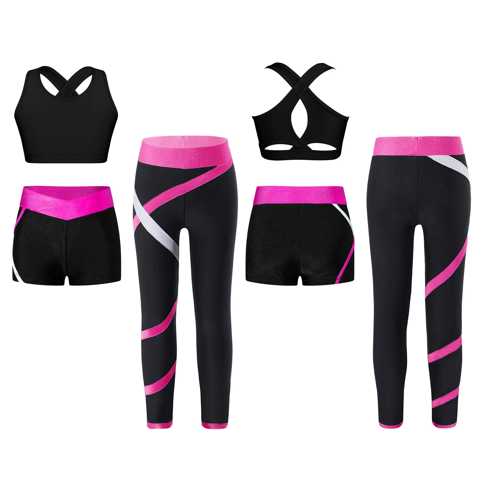 

Kids Girls Ballet Dance Sets Figure Skating Dancewear Outfits Cropped Vest with Pants Shorts Suits for Gymnastics Workout Yoga