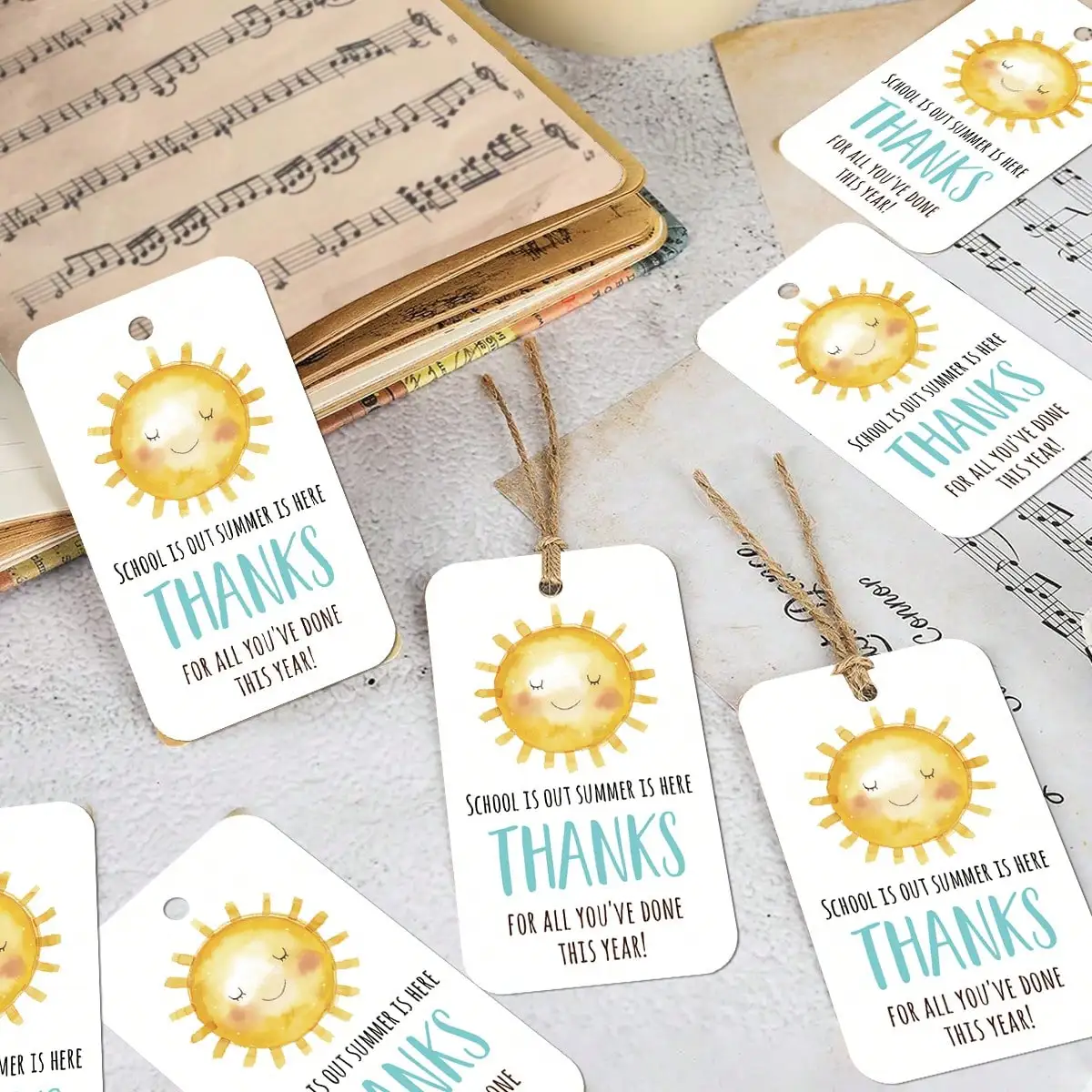 

50pcs Thank You Gift Tags With Hemp Rope - "Thanks For All You've Done This Year" Hanging Labels For Gift Wrapping Teacher's Day