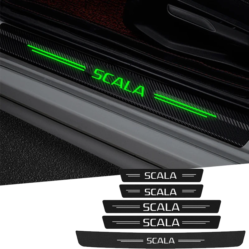 Pegatinas luminosas de fibra de carbono para umbral de puerta de maletero de coche, calcomanías para logotipo DE Skoda Scala, Yeti Rapid Vision,