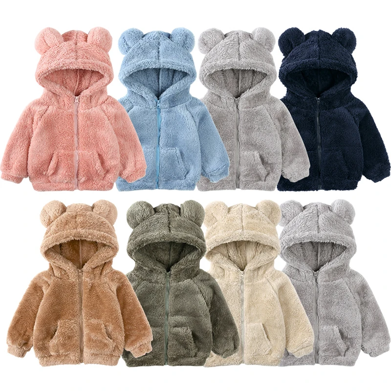 New Plush Baby Boys Jacket Autumn Winter Warm Coats For Girls Fleece Hoodies Cute Bear Sweatshirt 1 2 3 4 5 6 Years Kids Clothes