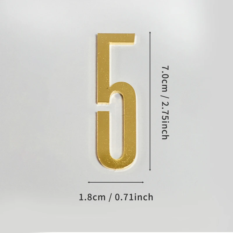 Goldene Türnummer mit selbstklebender Rückseite, 7 cm, Hausnummer aus Metall, Wohnungstürnummer für Outdoor, Hotel, Zuhause, Briefkastenetikett – Detail 12