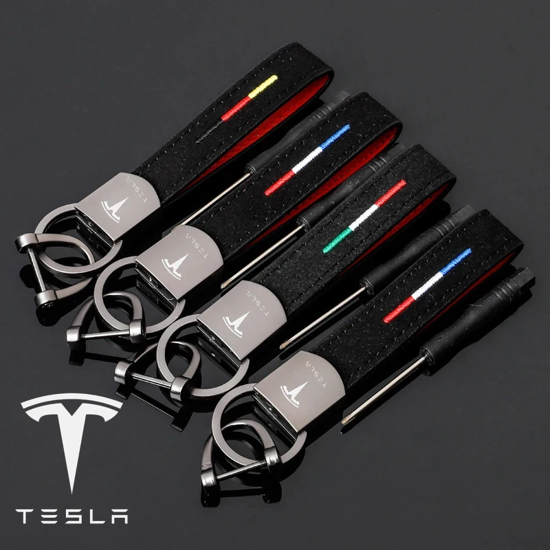 الجلد المدبوغ ل تسلا سلسلة مفاتيح السيارة الزخرفية كيرينغ حامل ModelY نموذج 3 Y S X رودستر P85D P90D P100D رجل الأعمال نمط