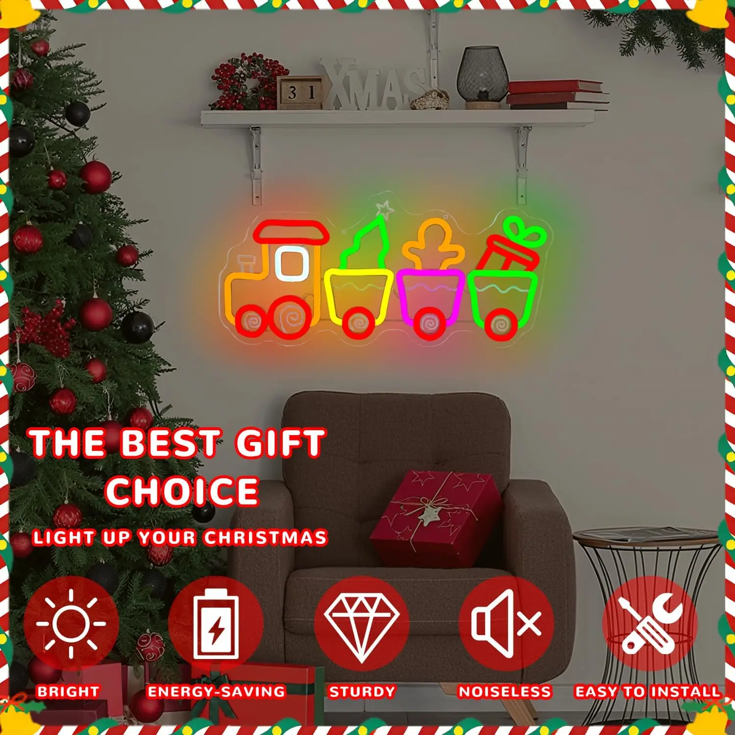 قطار عيد الميلاد النيون تسجيل USB عكس الضوء قطار الزنجبيل مصباح ليد حتى تسجيل ديكور المنزل عيد الميلاد ضوء هدية عيد الميلاد ضوء النيون