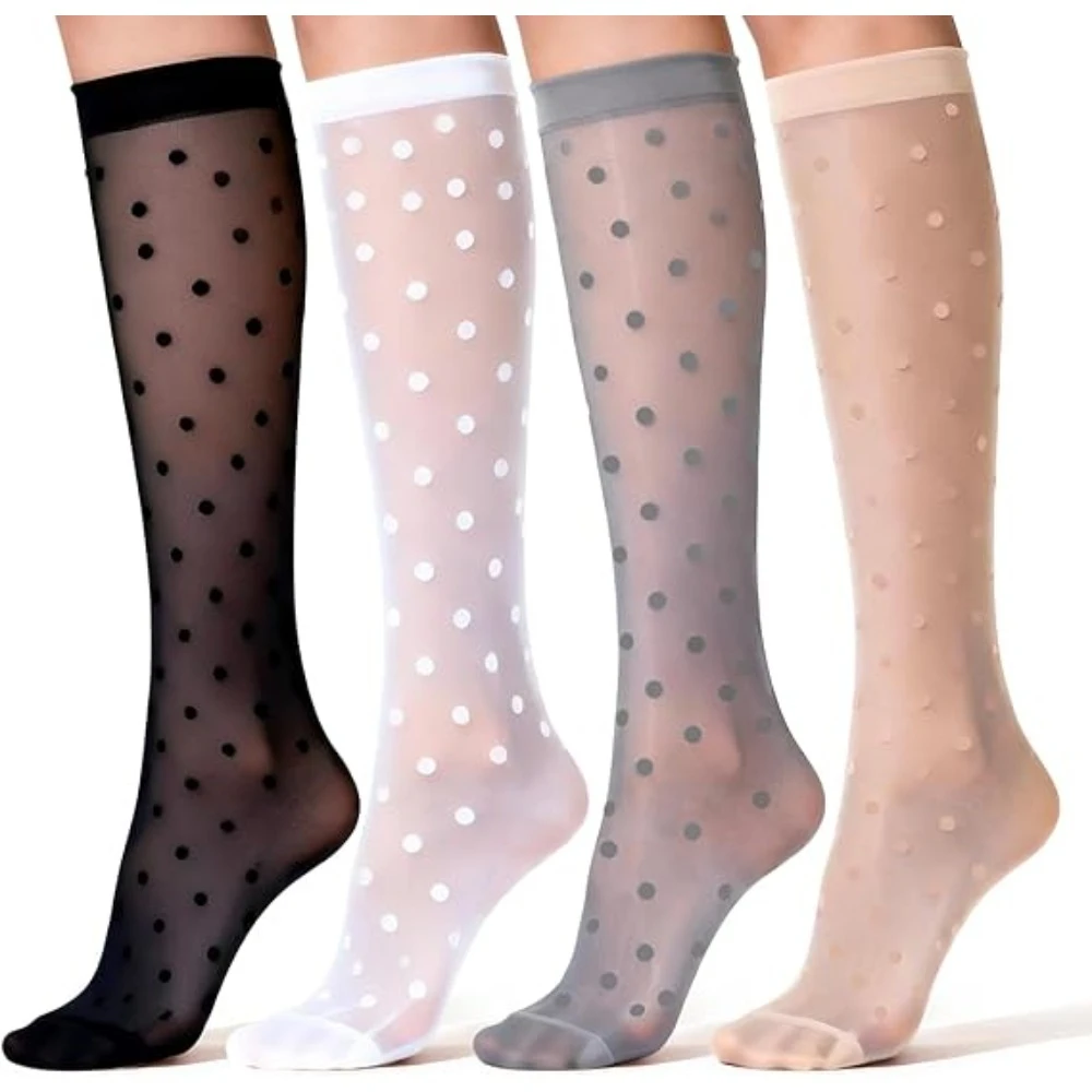 Women Stockings Summer Ultra-thin Transparent Crystal Silk Socks Stockings Polka Dot Nylon Long Socks Stockings Women Knee Socks