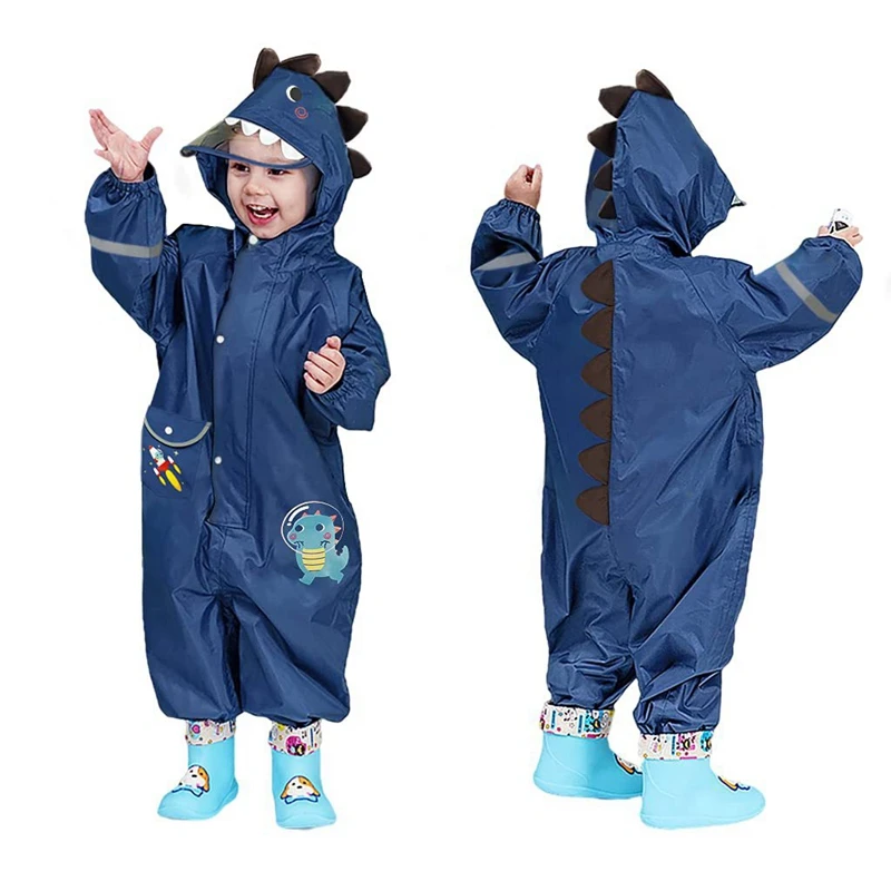 1PCS 1-10 Years Old Children Raincoat Kids Boys Girls Waterproof Jumpsuit Hooded Cartoon Dinosaur Baby Rainwear And Pants