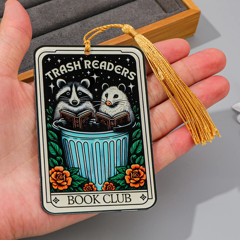 Trash Readers/Book Club "Raccoon and opossum Tarot style bookmark - humorous animal reading accessory.
