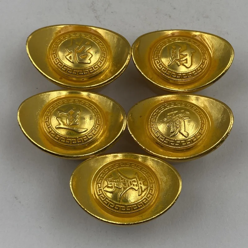 

Brass Gilding Gold Ingot Ornaments Solid Antique Simulation Sycee Large Qing Treasury Home Collection Ornaments Wholesale