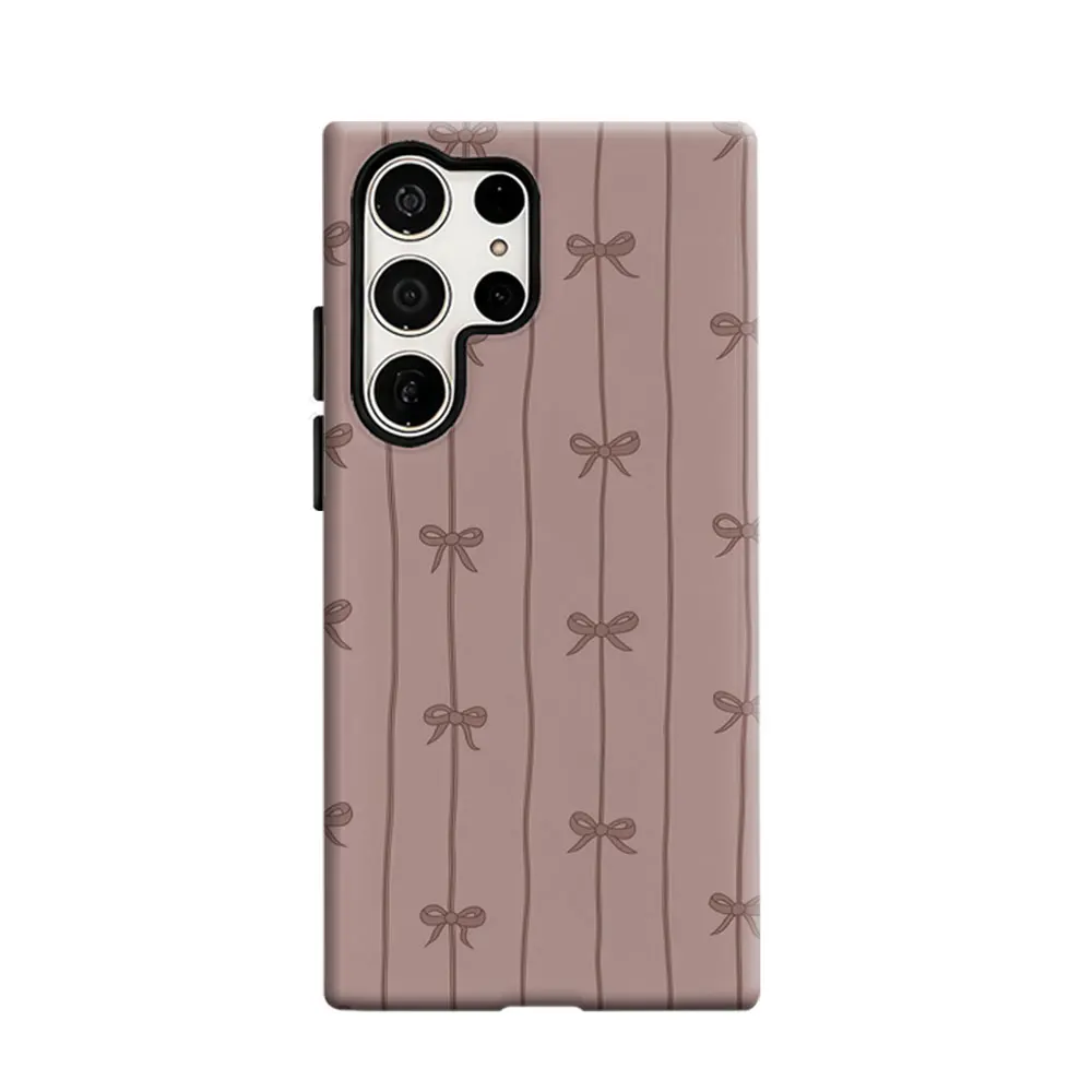 CaseLumi Phone Case For Samsung Galaxy S25 S24 S23 Ultra Plus HD Hard Brown Background Bow Stripes Double Layer Cover Film Shell