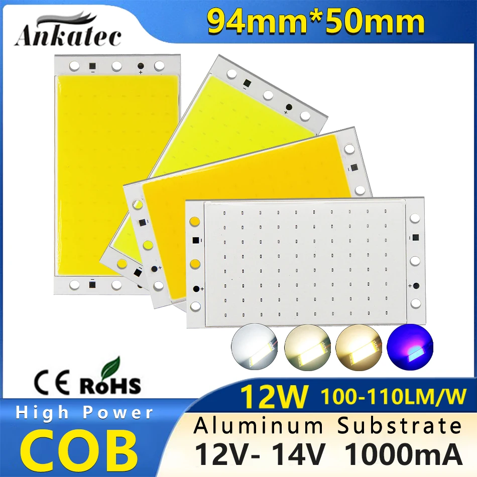 12W 1000mA DC 12V 14V LED Face Light Panel COB perline ad alta potenza Chip di illuminazione rettangolare in alluminio per proiettore per interni ed