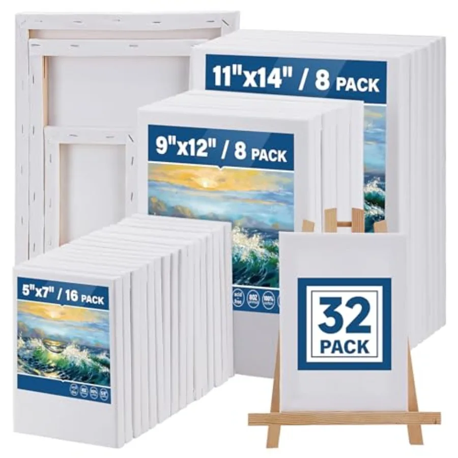 

2 s Professional Stretched for Painting, Blank Art with 5 * 7in, 9 * 12in, 11 * 14in, Value Pack for Acrylic, Oil, Acrylic Pour